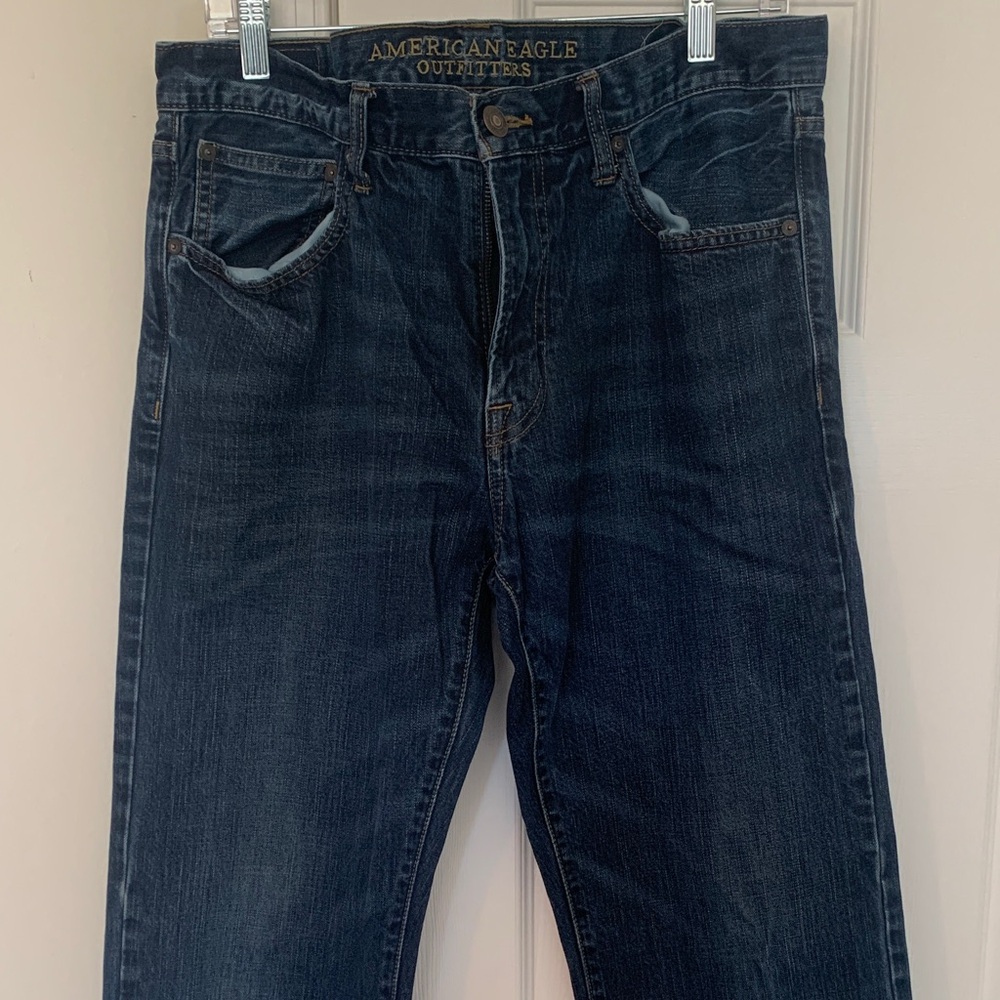 American Eagle Outfitters Men's Dark Blue Relaxed Jeans